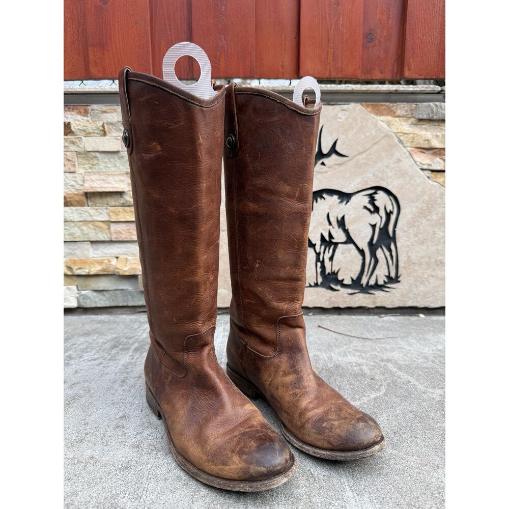 Frye Melissa Button Leather Riding Boots Brown Tall Women’s 7 B
